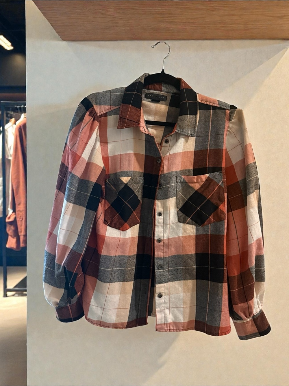 Sanctuary Plaid Shirt in Rust, Black & Cream
